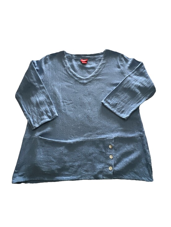 Toofan Tops - Lagenlook Cotton Top Blue Oversized Boxy Womens M Button Detail Minimalist Artsy